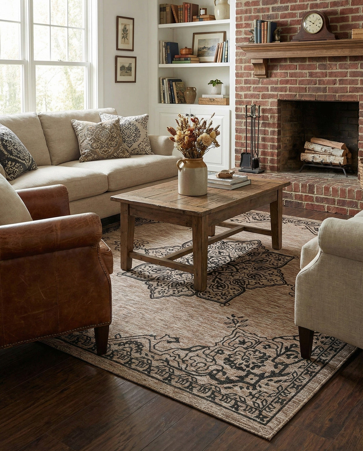 Patio Heritage Collection Area Rug -  Charleston (Beige) Square Beige  lifestyle 82