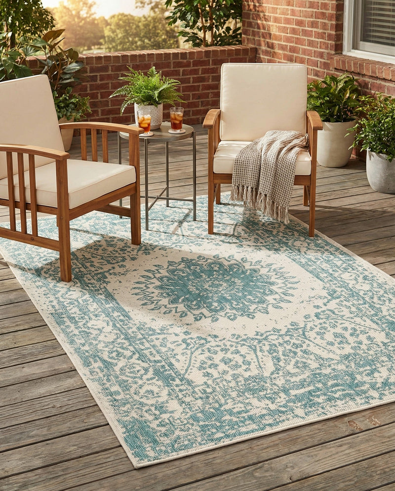 Patio Heritage Collection Area Rug -  Lafayette (Aqua) Rectangle Aqua  lifestyle 4