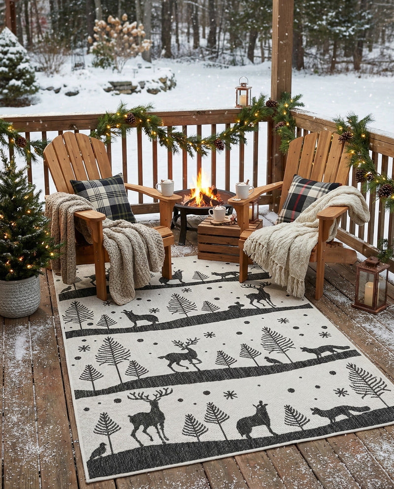 Garden Festivity Collection Area Rug - Evergreen Rectangle Black and White  lifestyle 28