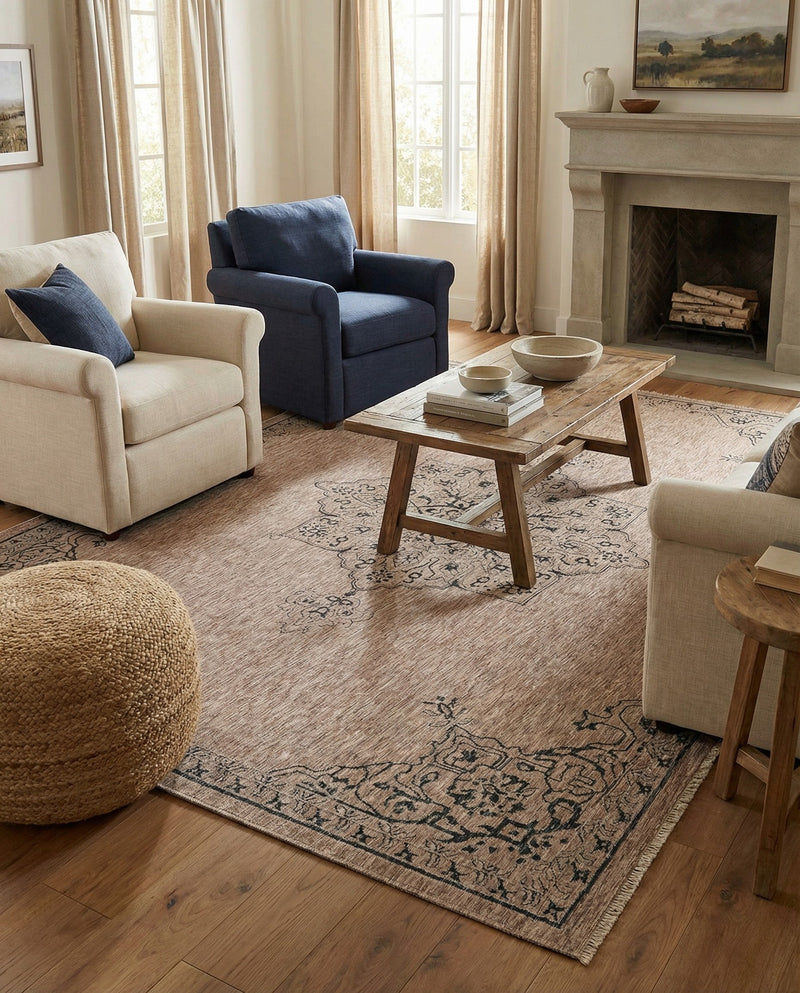 Patio Heritage Collection Area Rug -  Charleston (Beige) Rectangle Beige  lifestyle 3