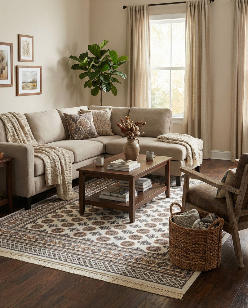 Samarkand Elegance Collection Area Rug -  Margilan (Ivory) Rectangle Ivory  lifestyle 6