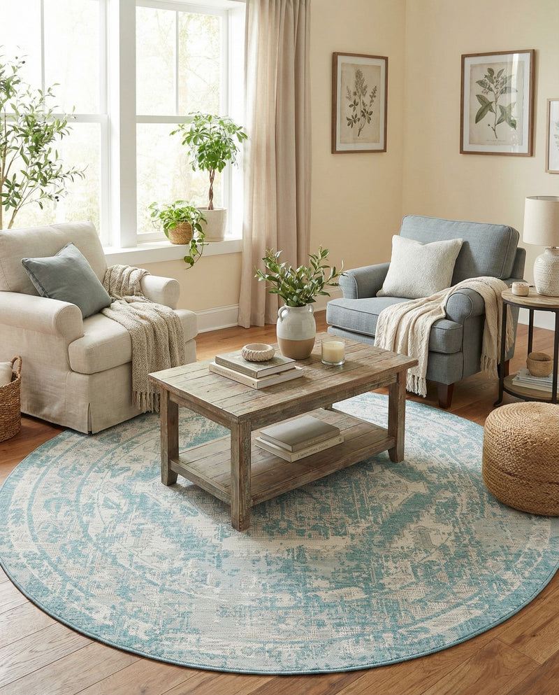 Patio Heritage Collection Area Rug -  Augusta (Aqua) Round Aqua  lifestyle 58