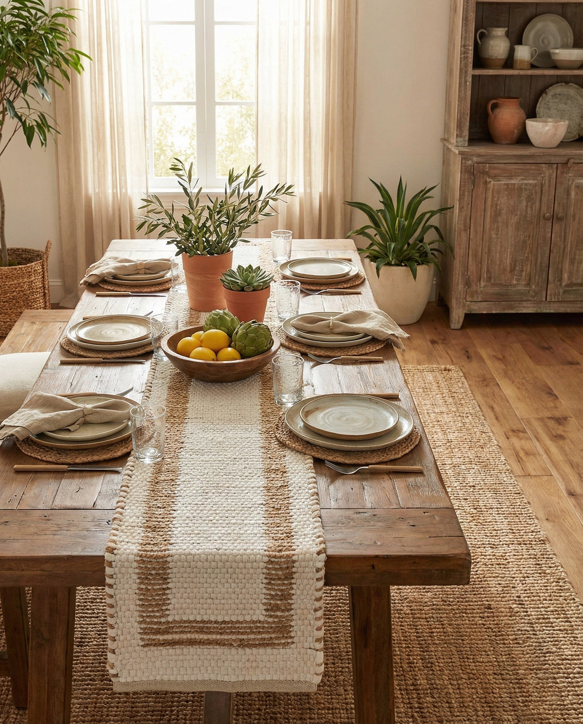 Osian Looms Collection Area Rug - Durham Table Runner White and Natural  lifestyle 180