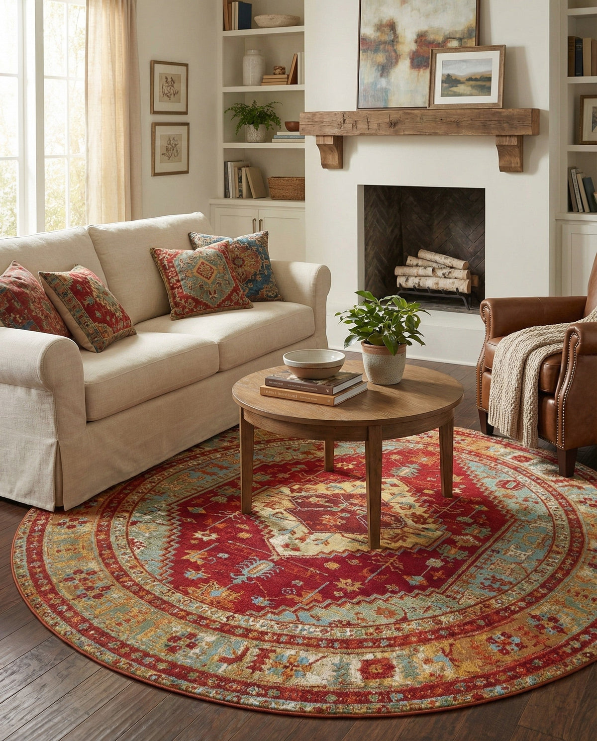 Patio Heritage Collection Area Rug -  Arbor Round Red Green Blue  lifestyle 85