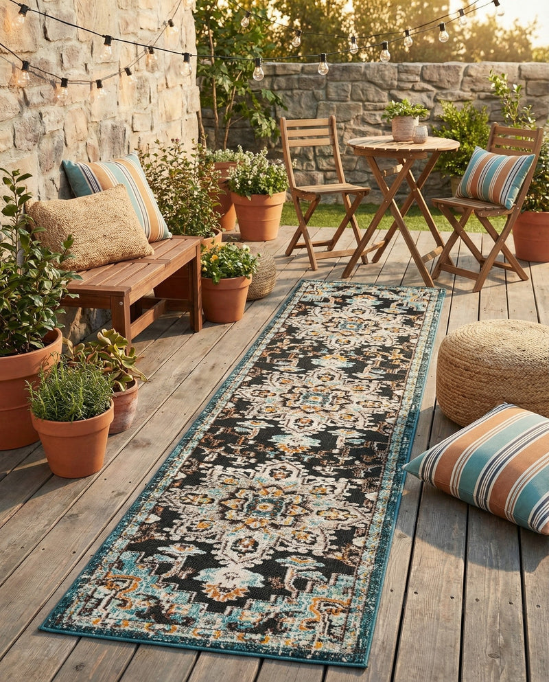 Outdoor Marrakesh Collection Area Rug -  Essaouira Runner Navy Blue  lifestyle 51