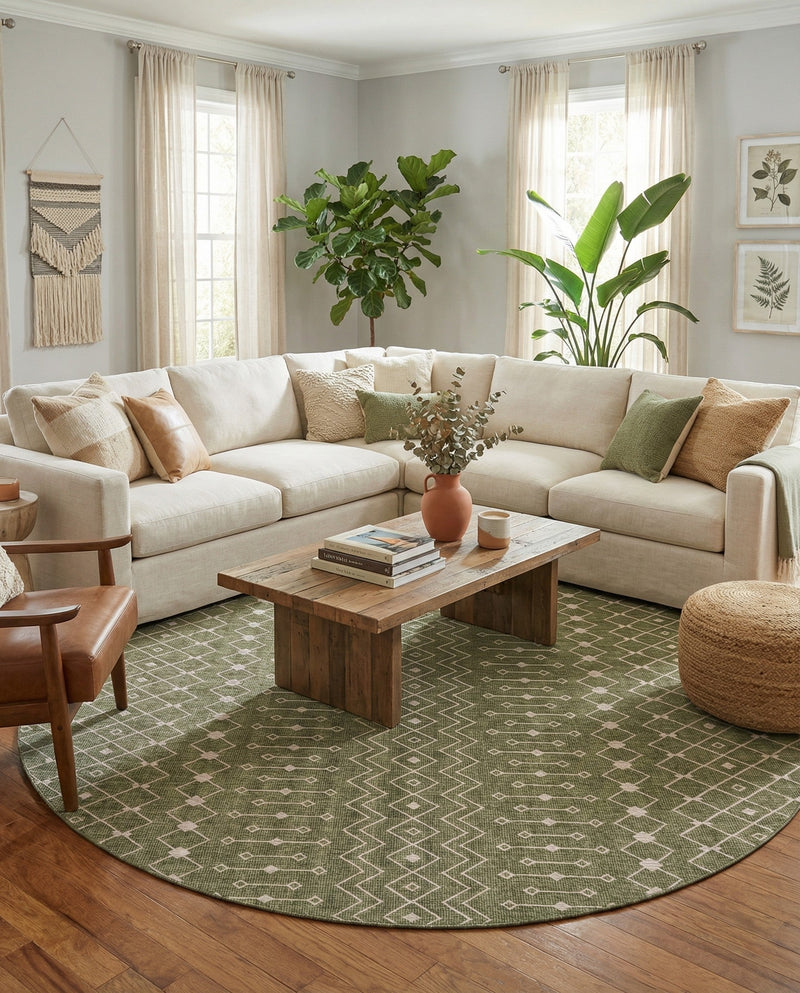 Savannah Pergola Collection Area Rug -  Pergola (Green) Round Green  lifestyle 50