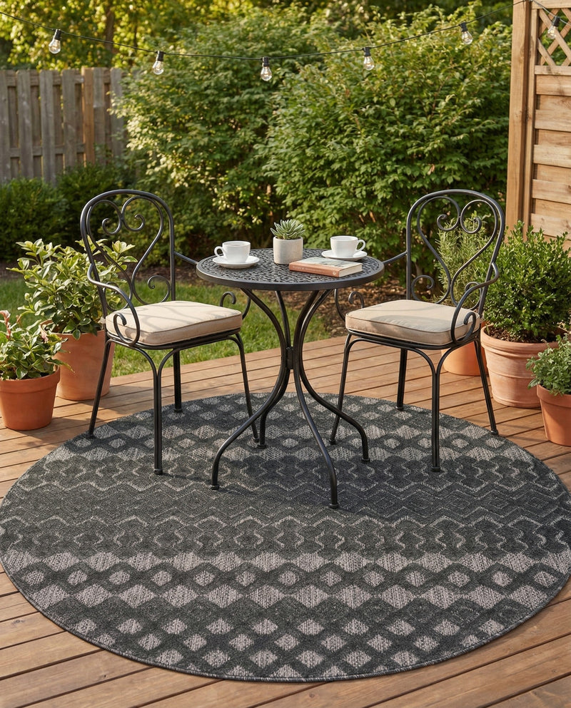 Garden Lattice Charm Collection Area Rug -  Pergola (Charcoal) Round Charcoal  lifestyle 41