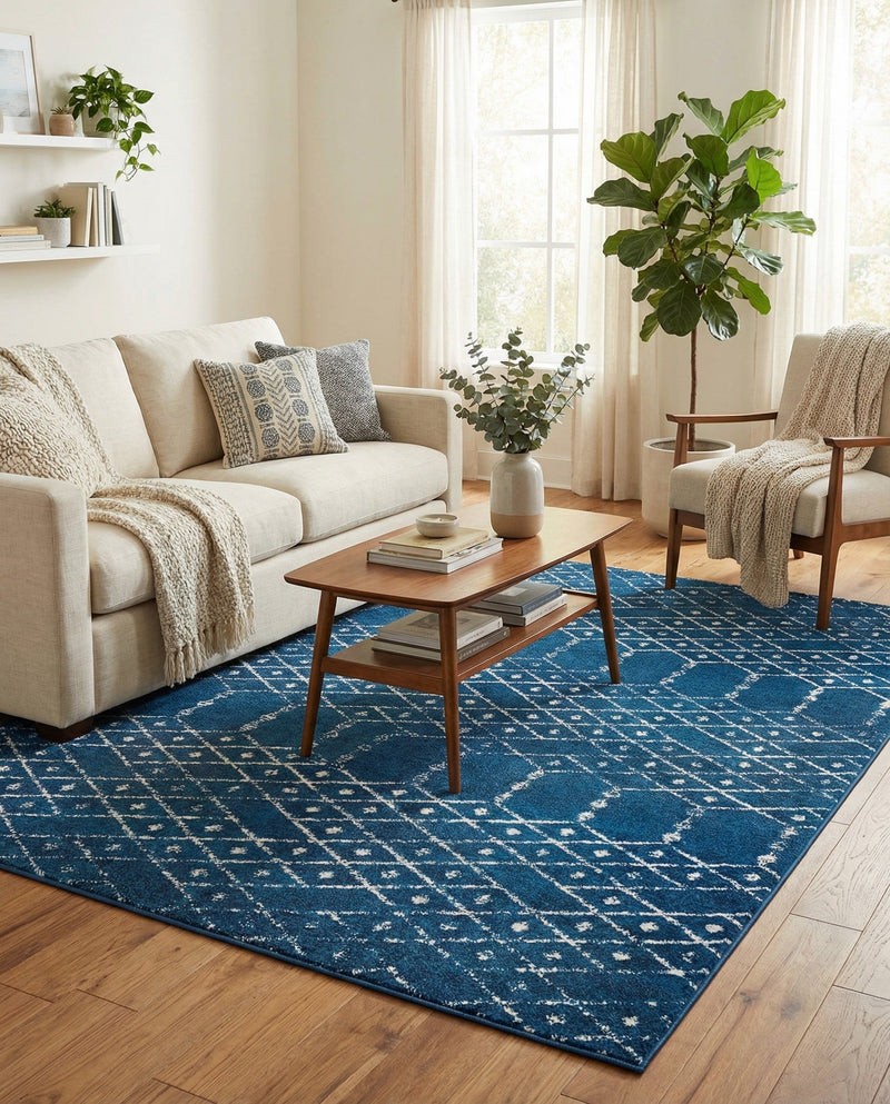 Marrakesh Lattice Collection Area Rug - Casablanca (Navy Blue) Rectangle Navy Blue  lifestyle 5