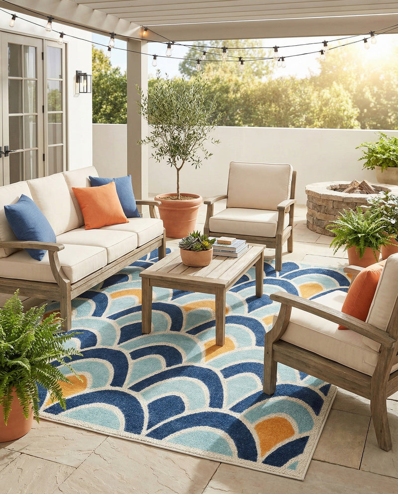 Caribbean Terrace Collection Area Rug -  Barbados Rectangle Blue  lifestyle 4