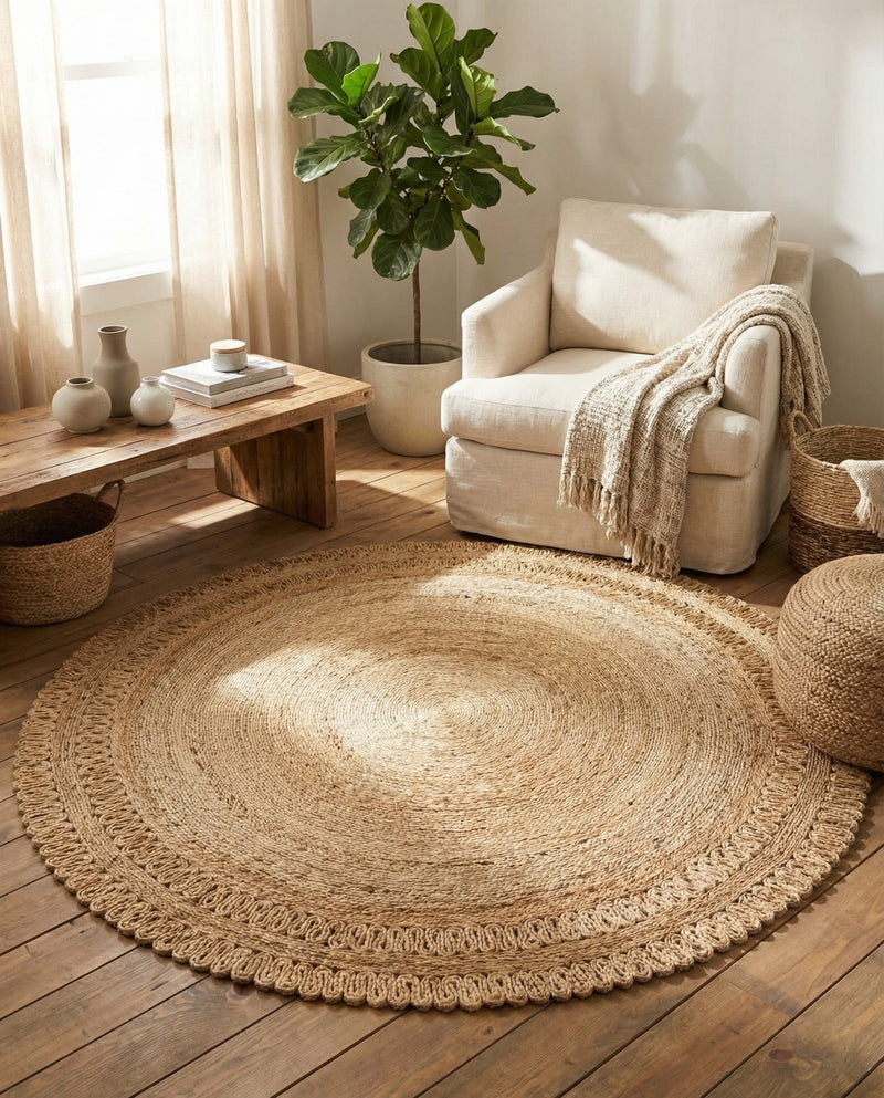 Woven Seaside Jute Collection Area Rug - Seaside Round Natural  lifestyle 24