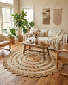 Woven Seaside Jute Collection Area Rug - Coastalhaven (Natural and White) Round Natural and White  lifestyle 7