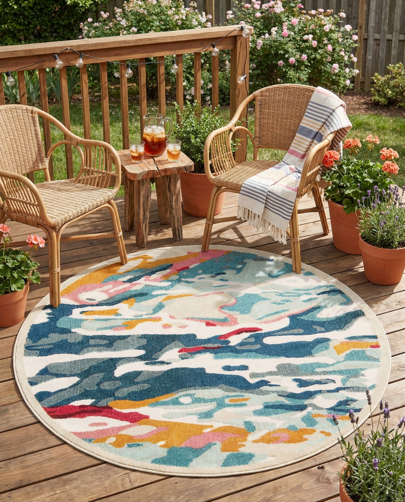 Outdoor Marrakesh Collection Area Rug -  Meknes Round Multi  lifestyle 65