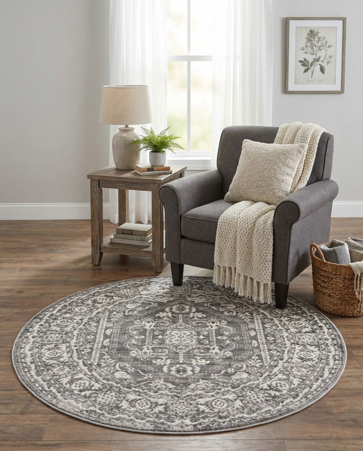 Charleston Elegance Collection Area Rug - Harborview Round Gray  lifestyle 155