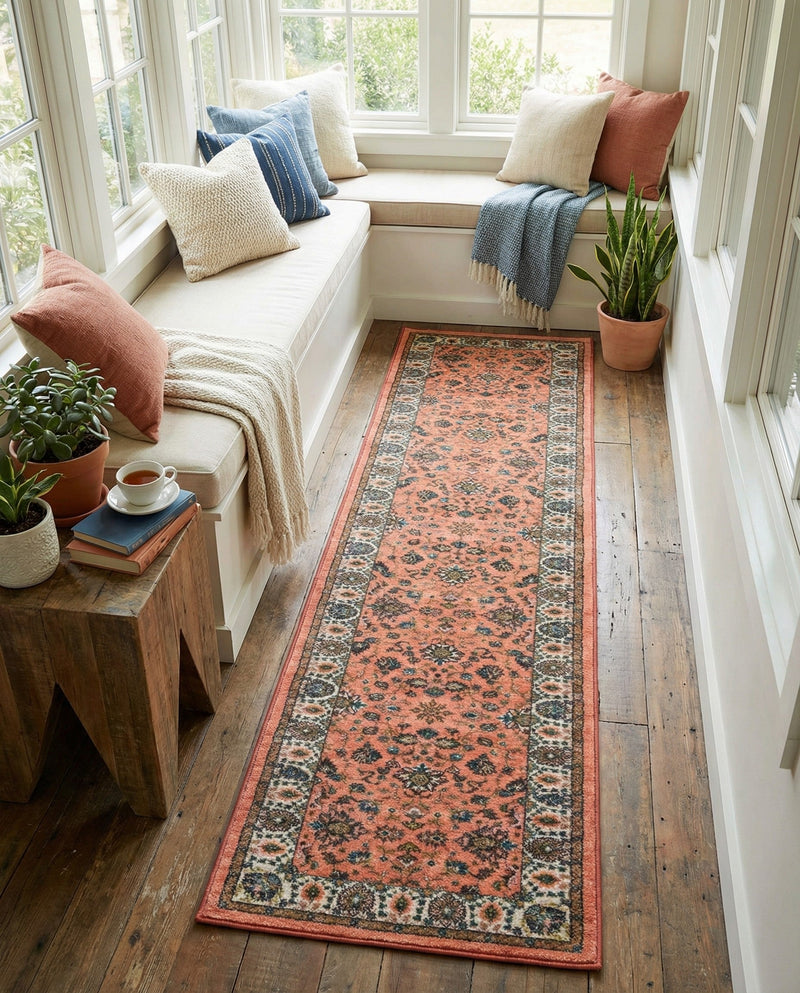 Casablanca Tapestry Collection Area Rug -  Marrakech (Salmon) Runner Salmon  lifestyle 24