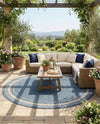 Terrace Fringe Collection Area Rug - Veranda (Blue) Round Blue  lifestyle 48