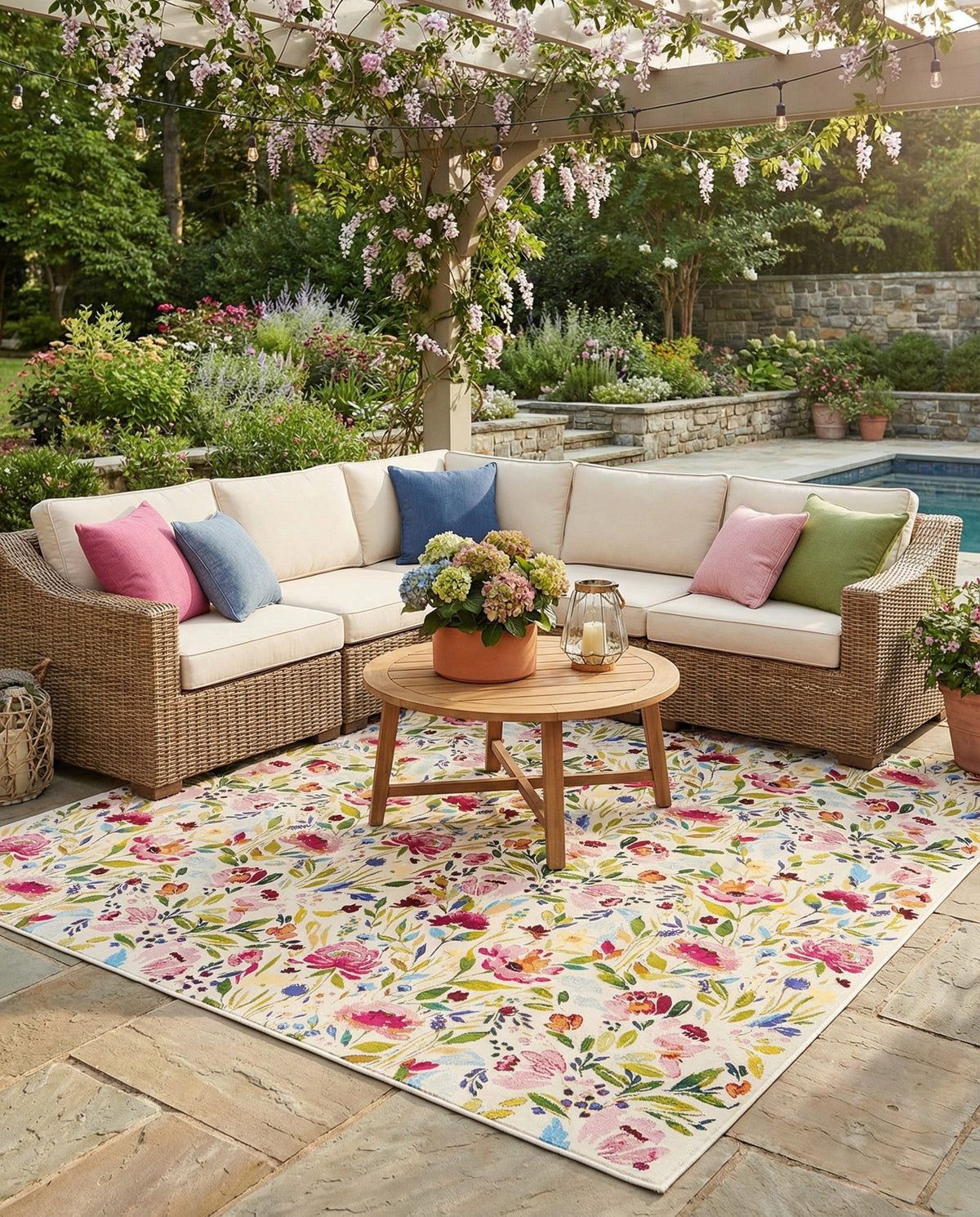 Seaside Blooms Collection Area Rug -  Meadow Square Multi  lifestyle 97