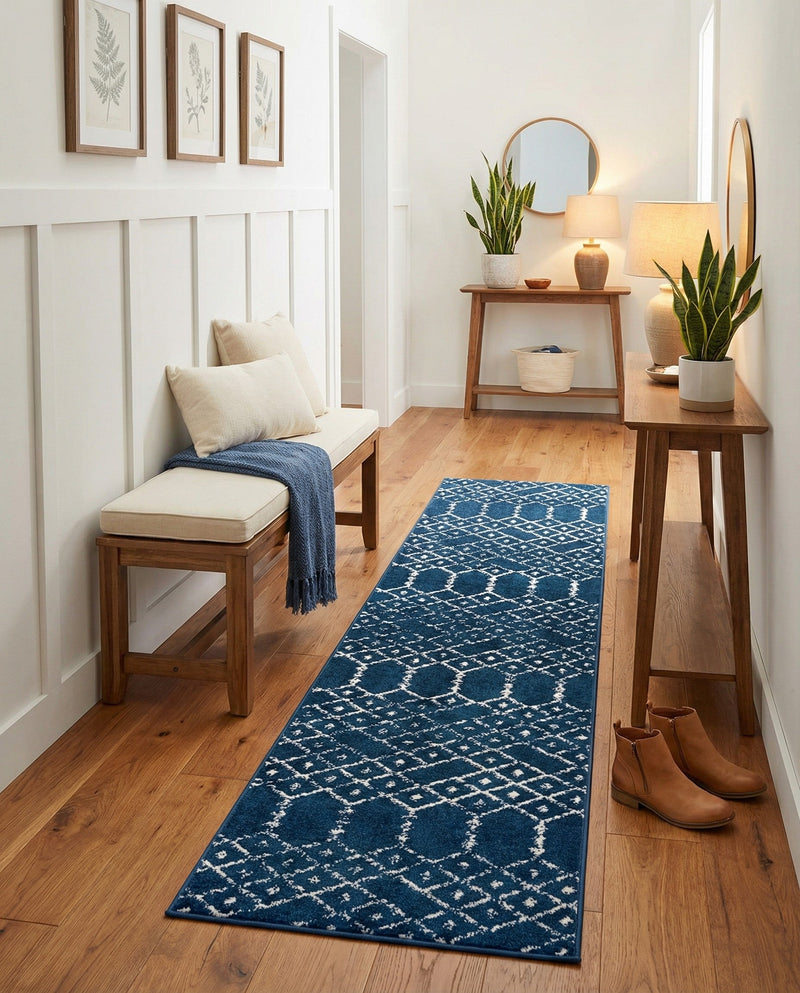 Marrakesh Lattice Collection Area Rug - Casablanca (Navy Blue) Runner Navy Blue  lifestyle 64