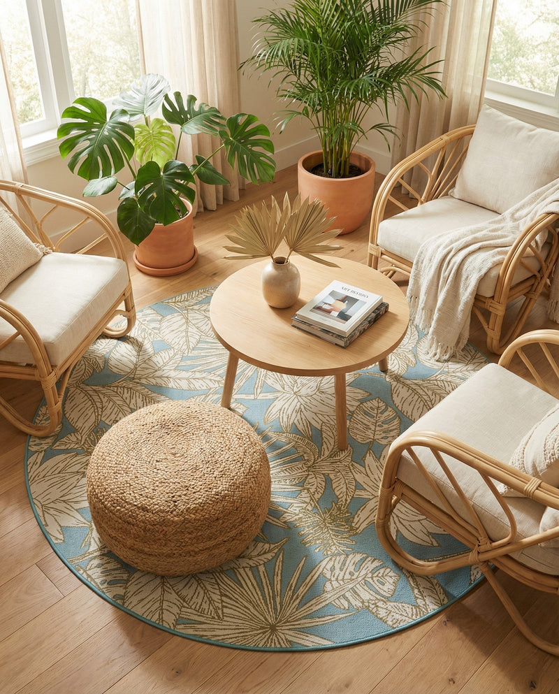 Seaside Blooms Collection Area Rug -  Shalimar Round Soft Blue  lifestyle 52