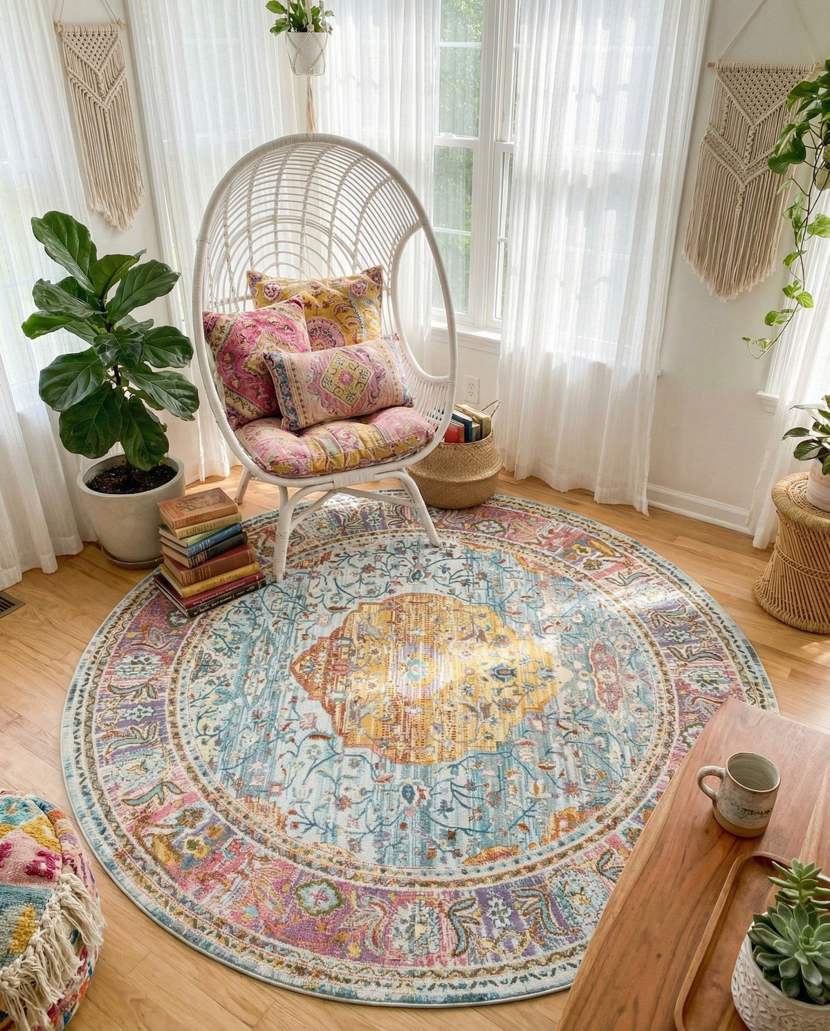 Caribbean Breeze Collection Area Rug -  Vieques Round Light Blue  lifestyle 147