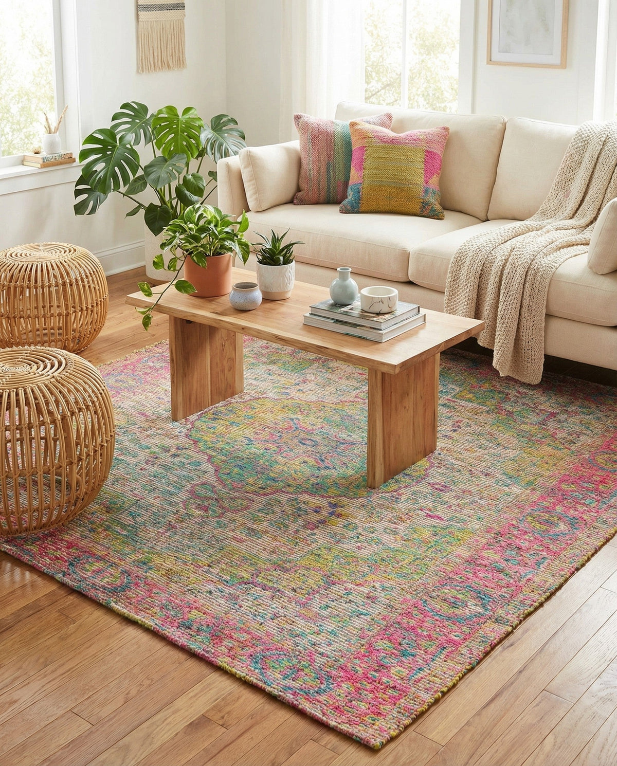 Savannah Threads Collection Area Rug - Charleston Square Ivory Pink  lifestyle 97