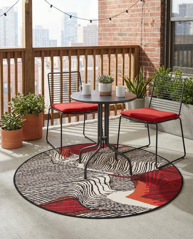 Urban Terrace Collection Area Rug -  Porch Round Red and Black  lifestyle 20