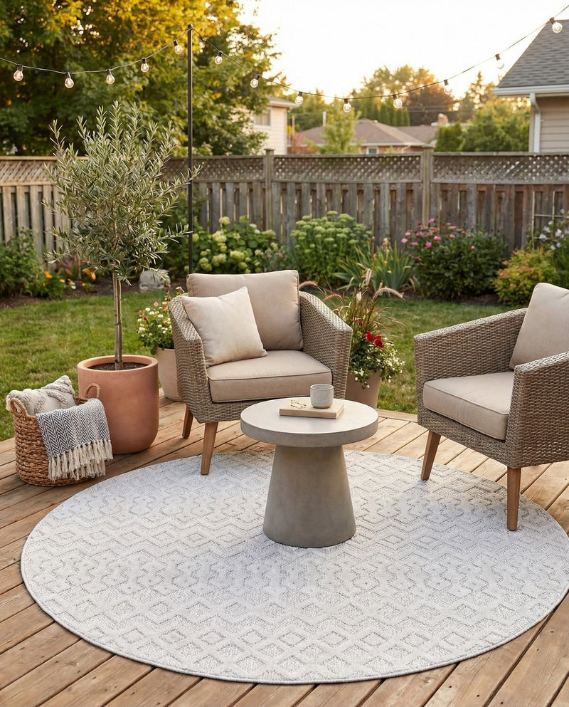 Garden Lattice Charm Collection Area Rug -  Pergola (Grey) Round Grey  lifestyle 47