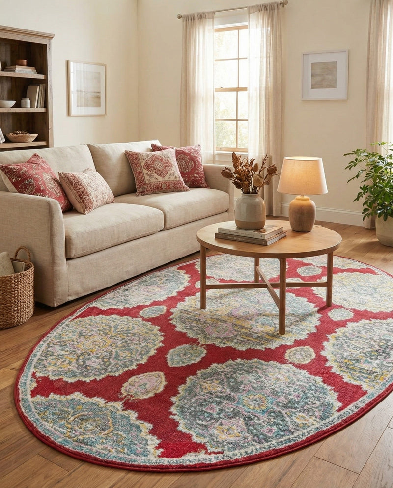 Arcadia Rugs Collection Area Rug -  Atlantis (Red) Oval Red  lifestyle 62