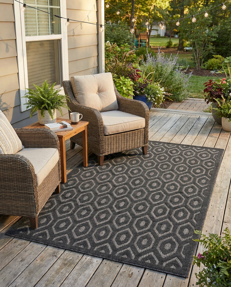 Garden Lattice Charm Collection Area Rug - Arbor (Charcoal) Rectangle Charcoal  lifestyle 4