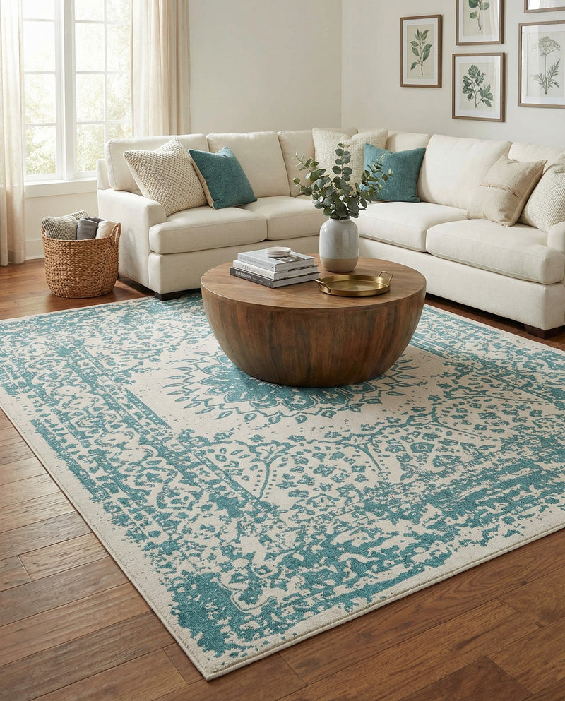 Patio Heritage Collection Area Rug -  Lafayette (Aqua) Rectangle Aqua  lifestyle 10