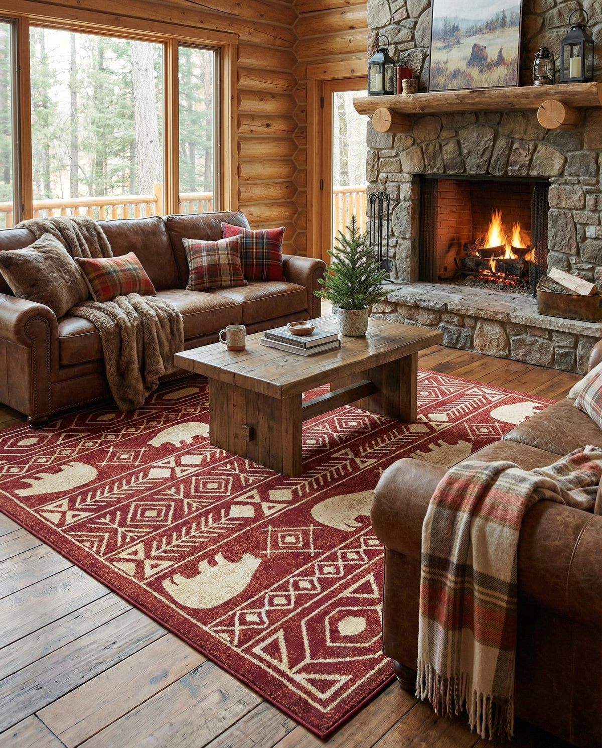 Frontier Trails Collection Area Rug -  Sedona Square Red  lifestyle 112