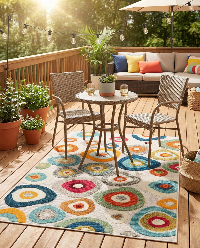 Outdoor Marrakesh Collection Area Rug -  Chefchaouen Rectangle Multi Beige  lifestyle 20