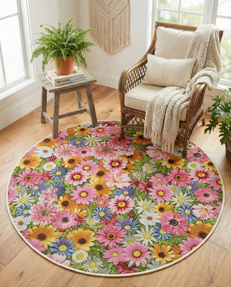 Seaside Blooms Collection Area Rug -  Marseilles Round Multi  lifestyle 78