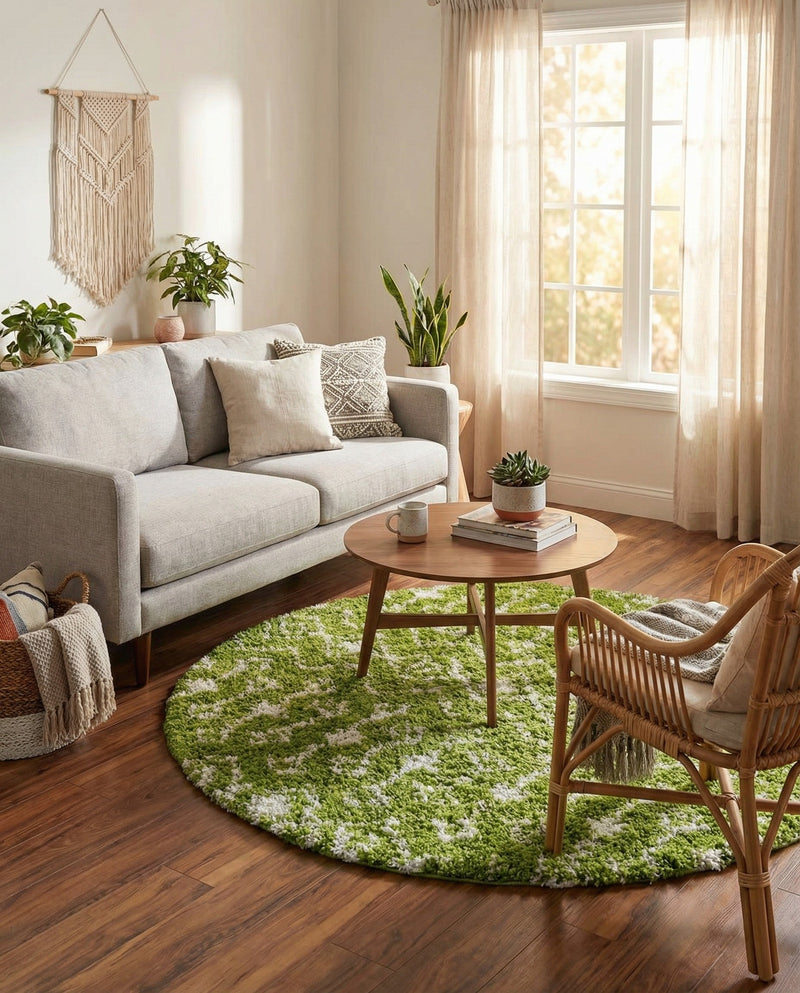 Berber Lattice Shag Collection Area Rug - Atlas (Green) Round Green  lifestyle 33