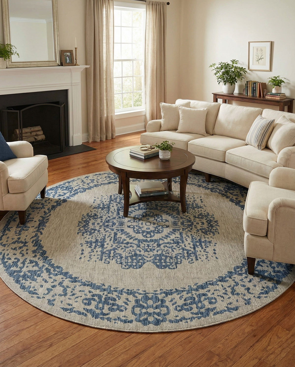 Patio Heritage Collection Area Rug - Savannah (Blue) Round Blue  lifestyle 124