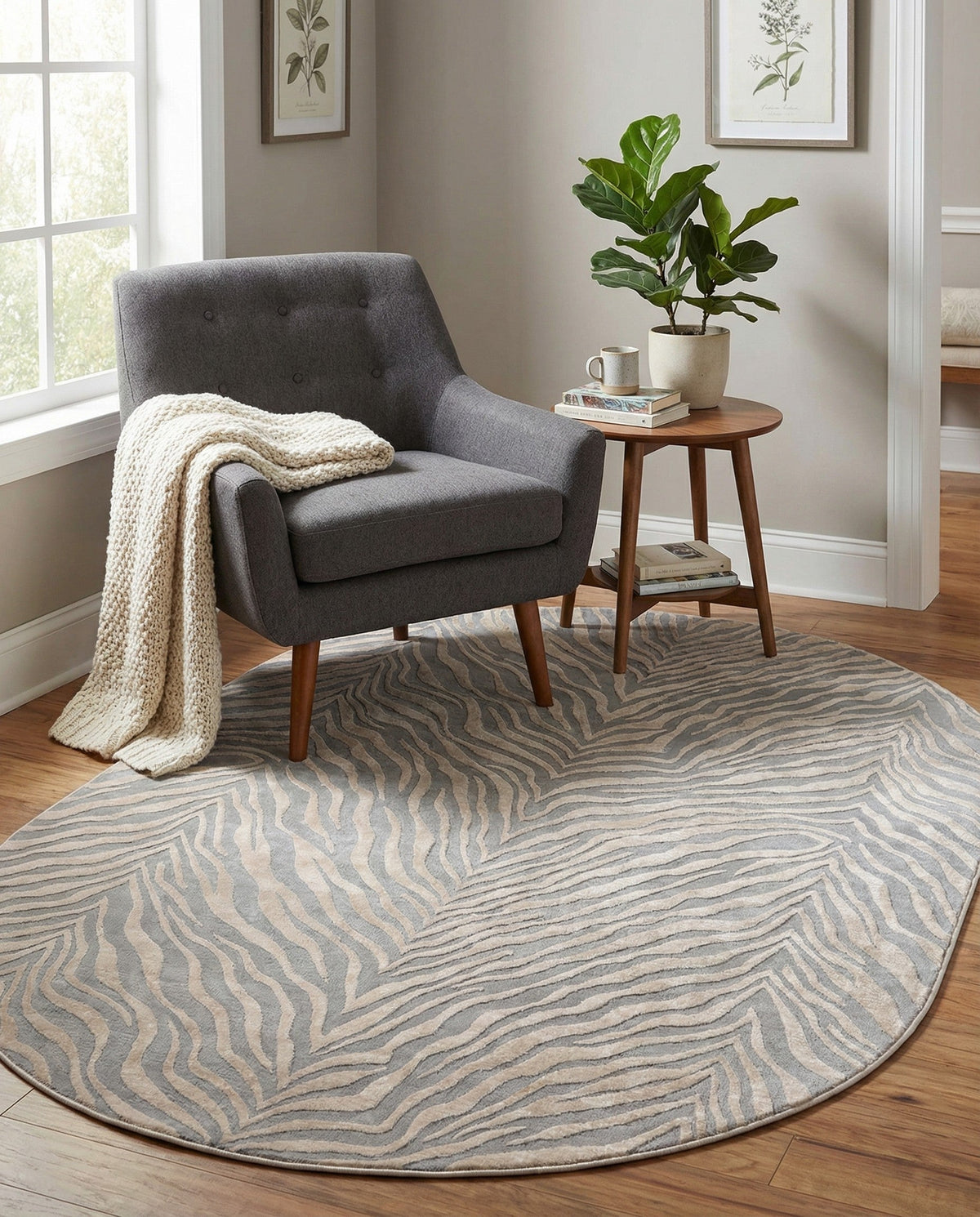 Bloomsbury Elegance Collection Area Rug -  Chelsea Oval Gray and Ivory  lifestyle 132