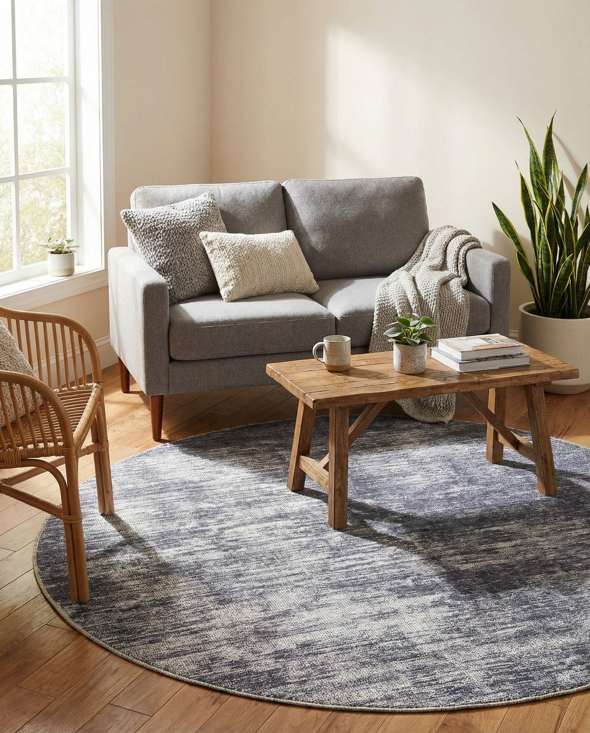 Sahara Essence Collection Area Rug - Oasis (Gray) Round Gray  lifestyle 87