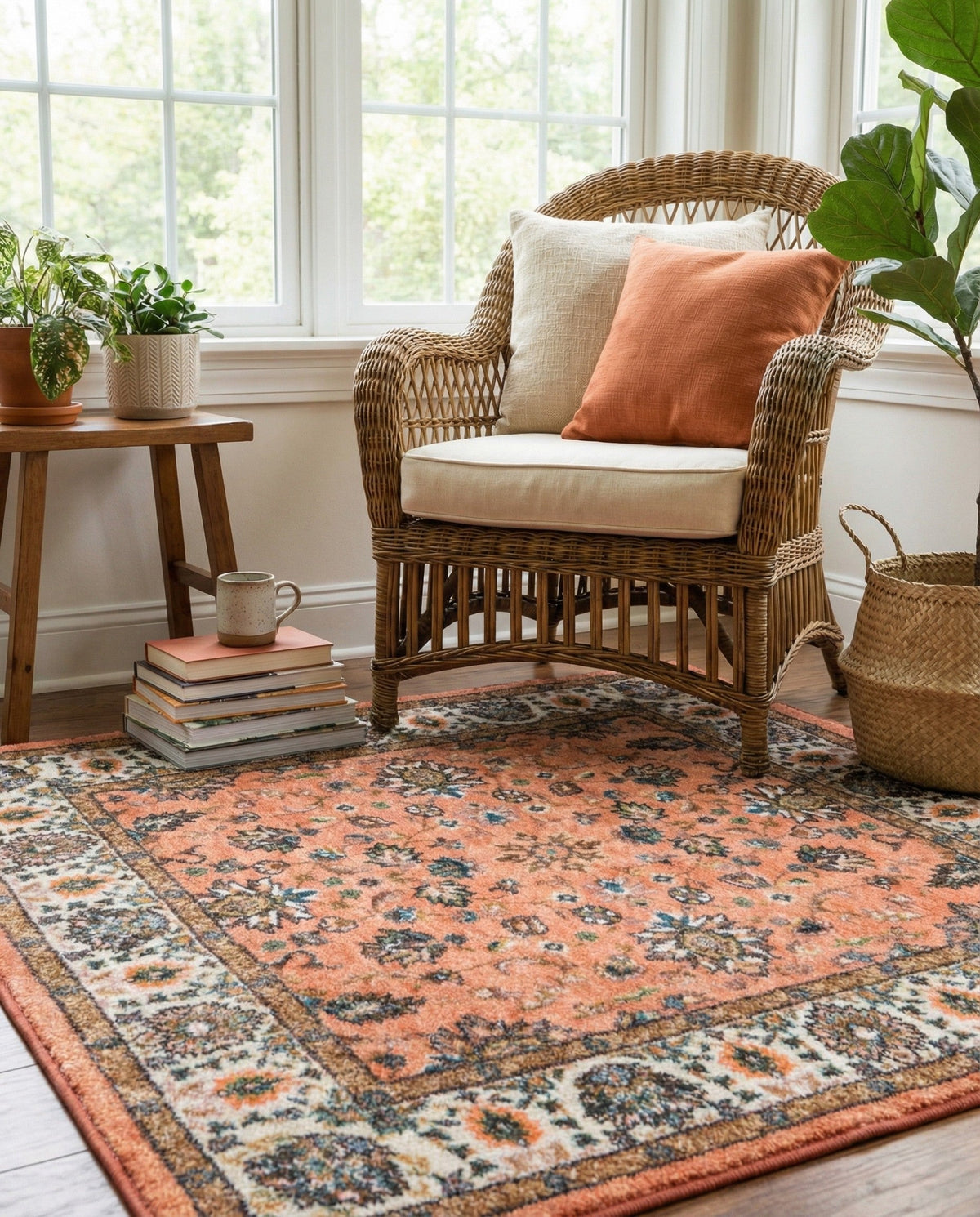 Casablanca Tapestry Collection Area Rug -  Marrakech (Salmon) Square Salmon  lifestyle 40
