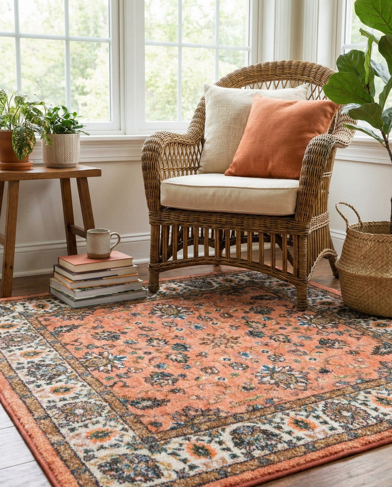 Casablanca Tapestry Collection Area Rug -  Marrakech (Salmon) Square Salmon  lifestyle 40