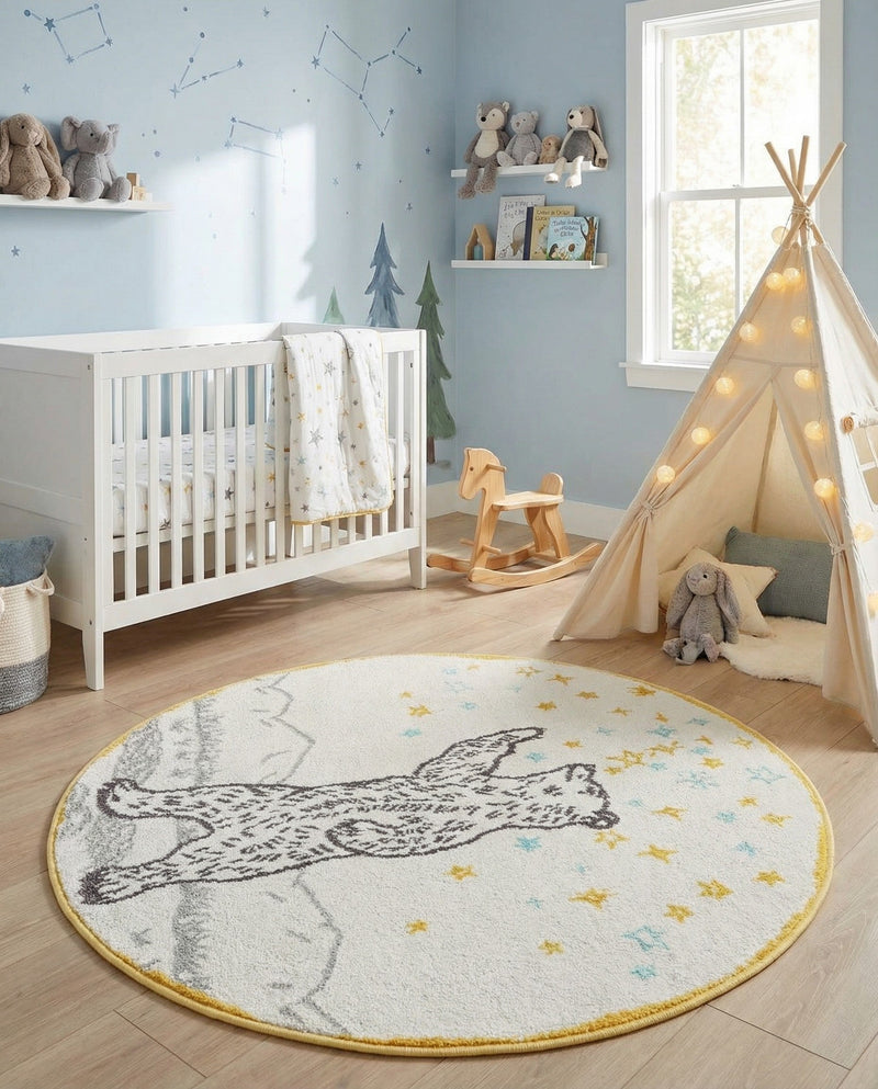 Wonder Tykes Collection Area Rug -  Pixie Round Ivory and Gray  lifestyle 33