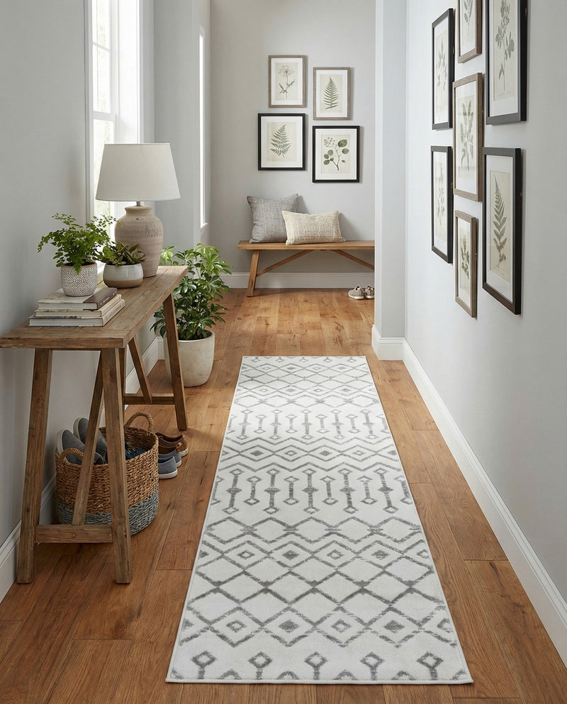 Marrakech Lattice Collection Area Rug - Medina (Ivory) Runner Ivory  lifestyle 49