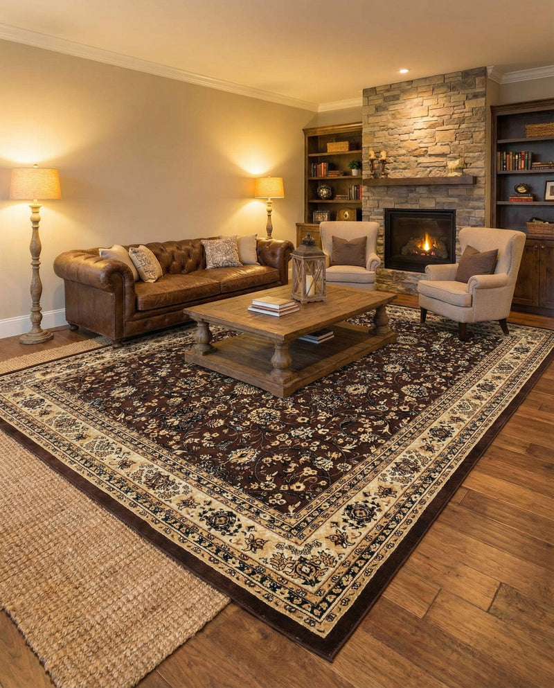 Isfahan Elegance Collection Area Rug - Naghsh-e Jahan (Brown) Rectangle Brown  lifestyle 13