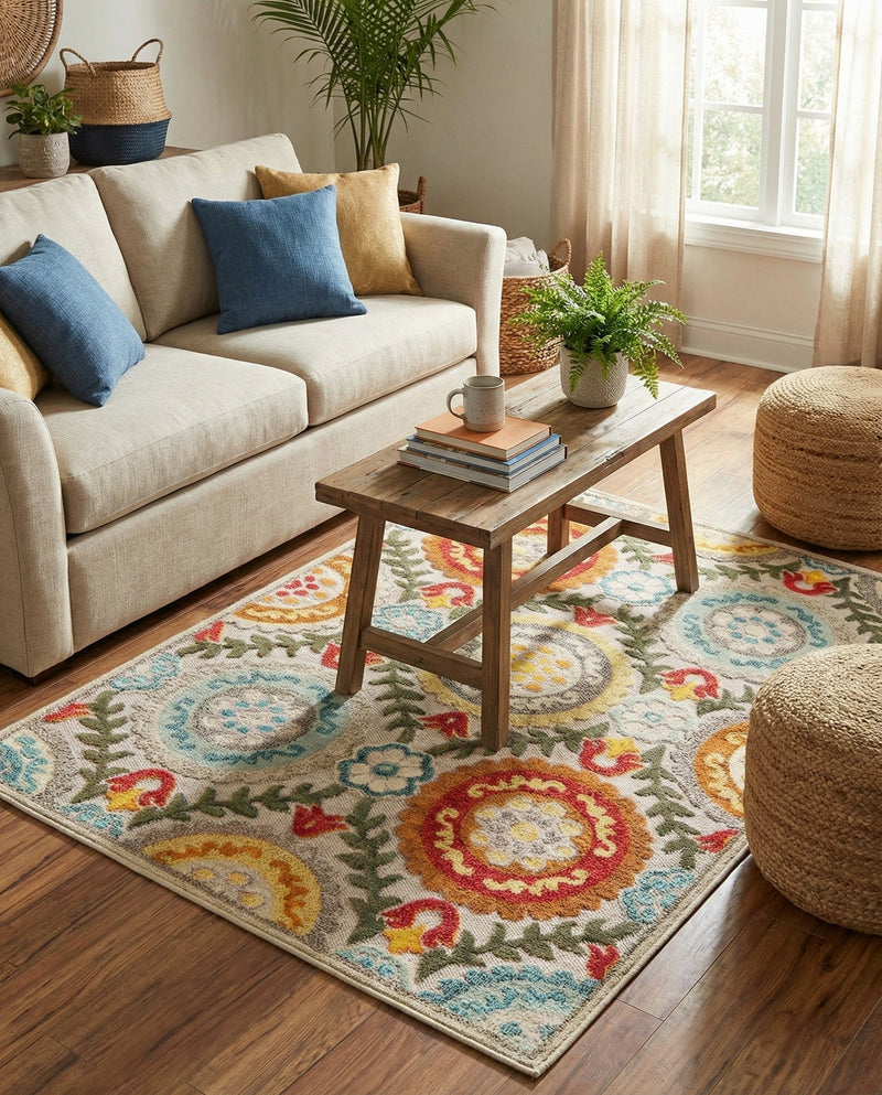Outdoor Marrakesh Collection Area Rug -  Asilah Rectangle Ivory Beige  lifestyle 7