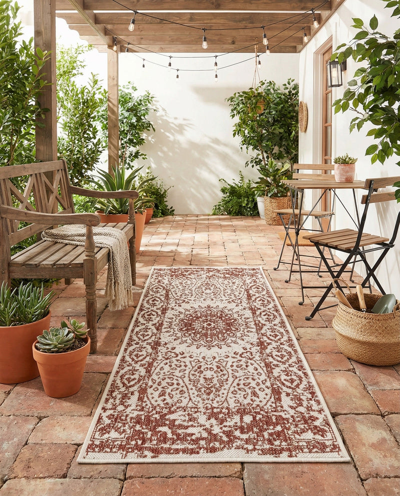 Patio Heritage Collection Area Rug -  Lafayette (Rust Red) Runner Rust Red  lifestyle 53