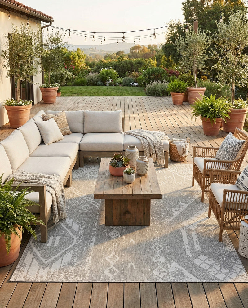 Desert Nomad Terrace Collection Area Rug - Sahara (Gray) Rectangle Gray  lifestyle 14