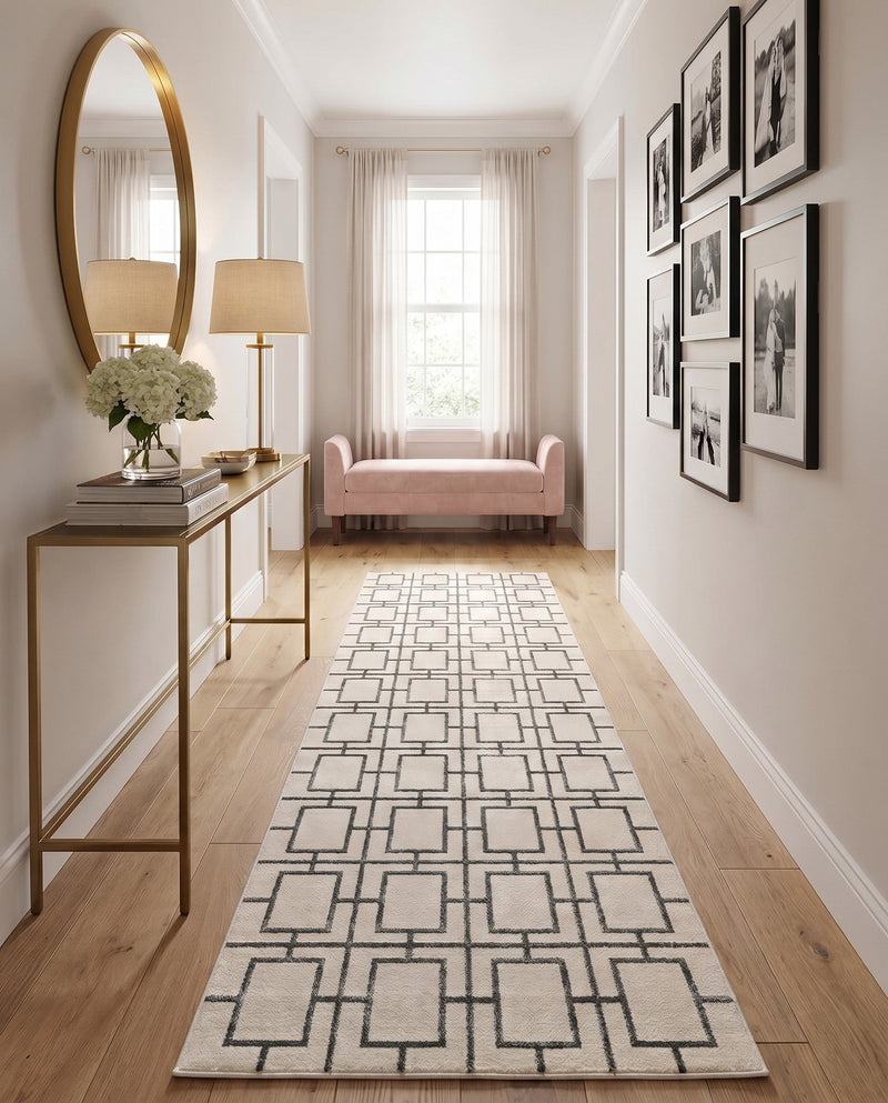 Hollywood Luxe Collection Area Rug -  Beverly (White Silver) Runner White Silver  lifestyle 65