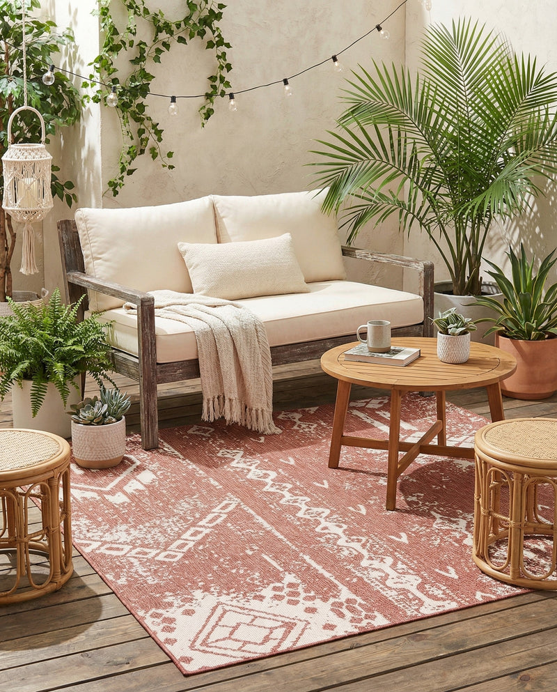 Desert Nomad Terrace Collection Area Rug - Sahara (Rust Red) Square Rust Red  lifestyle 13