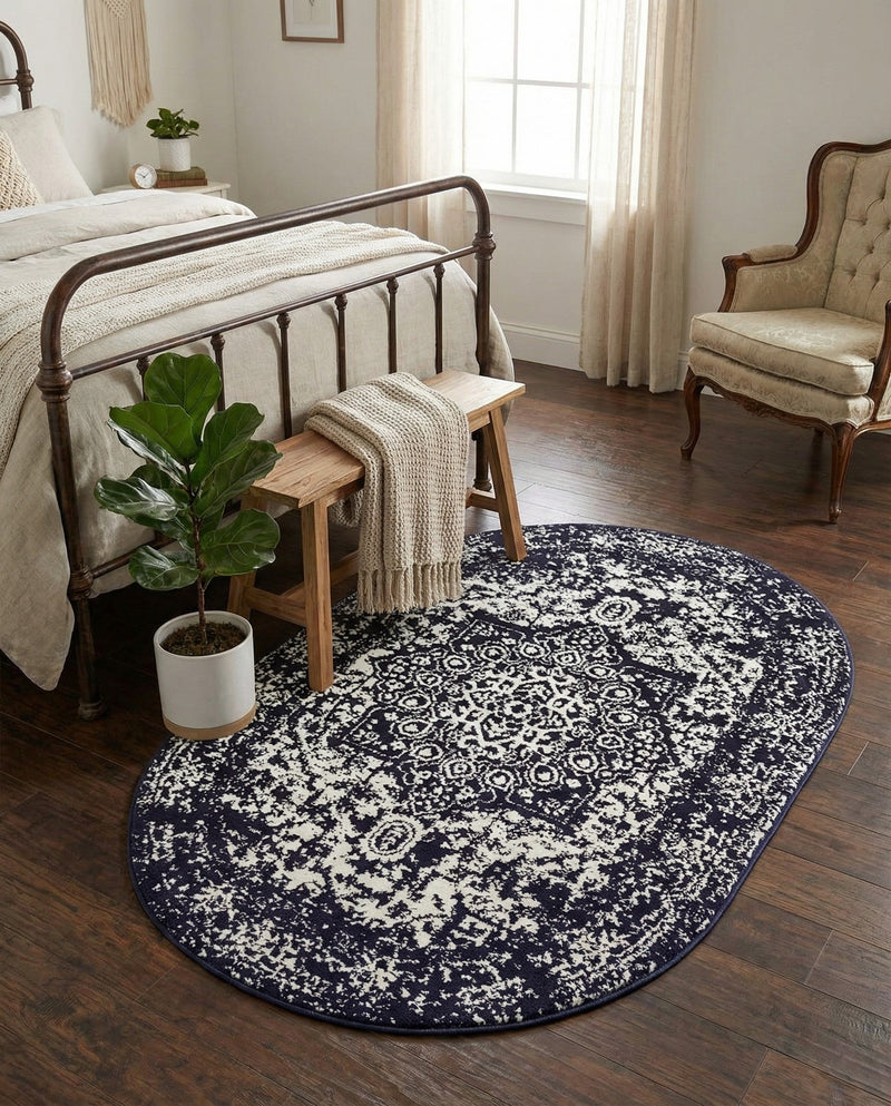 Georgetown Rugs Collection Area Rug - Dupont (Navy Blue) Oval Navy Blue  lifestyle 66