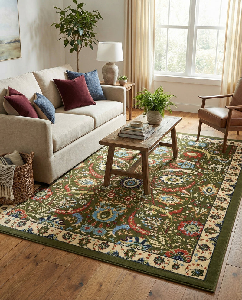 Tabriz Tapestry Collection Area Rug - Sahand (Green) Rectangle Green  lifestyle 10