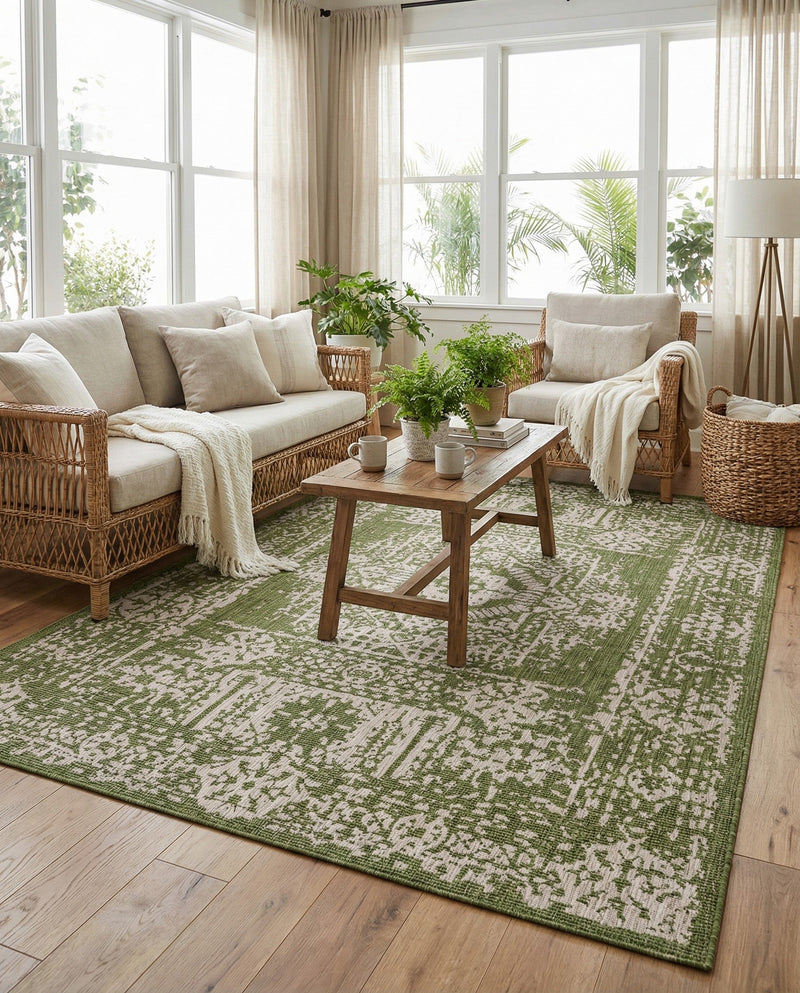 Patio Heritage Collection Area Rug - Savannah (Green) Rectangle Green  lifestyle 6