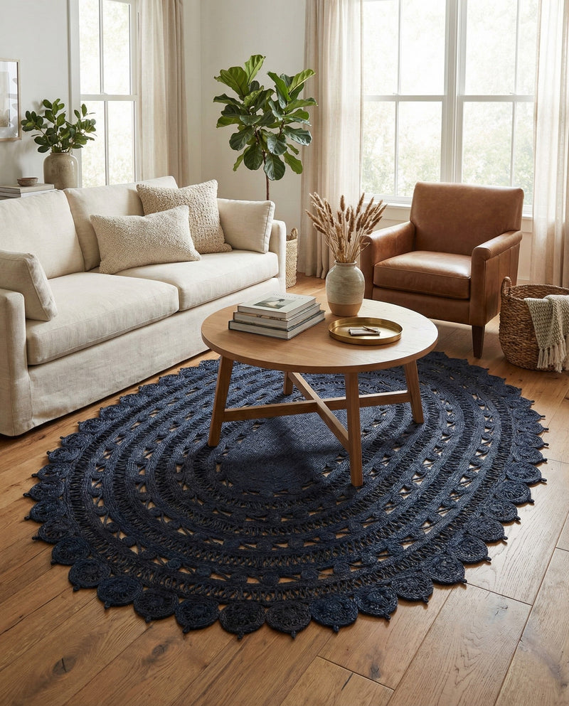 Woven Seaside Jute Collection Area Rug - Coastalhaven (Navy Blue) Oval Navy Blue  lifestyle 6